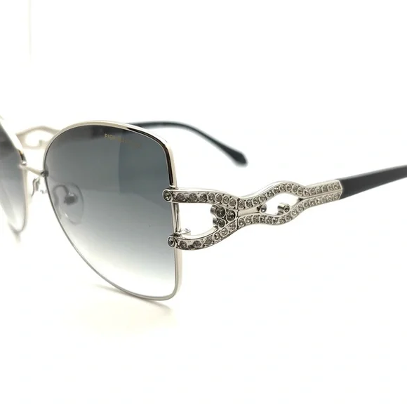 Pier Martino Silver Metal Butterfly Sunglasses Black temples/inset crystals